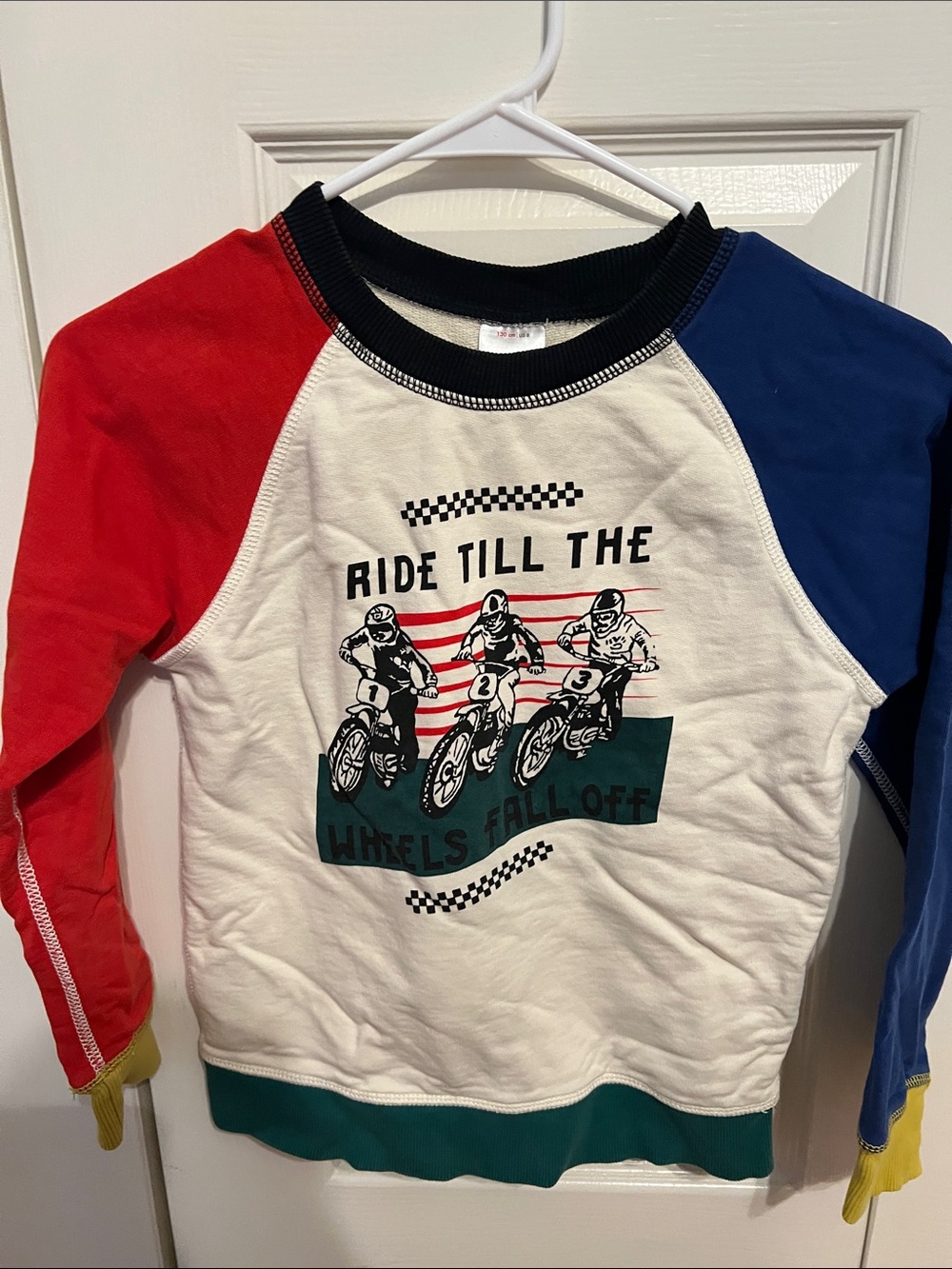 Hanna Andersson Cream Sweatshirt with Red & Blue Raglan Sleeves